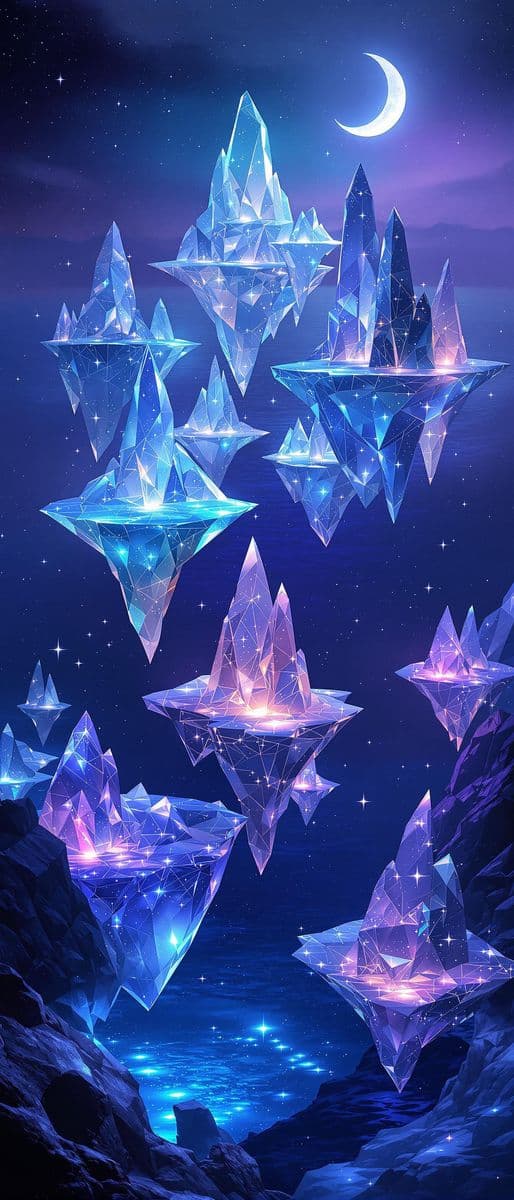 Floating Crystal Islands at Twilight
