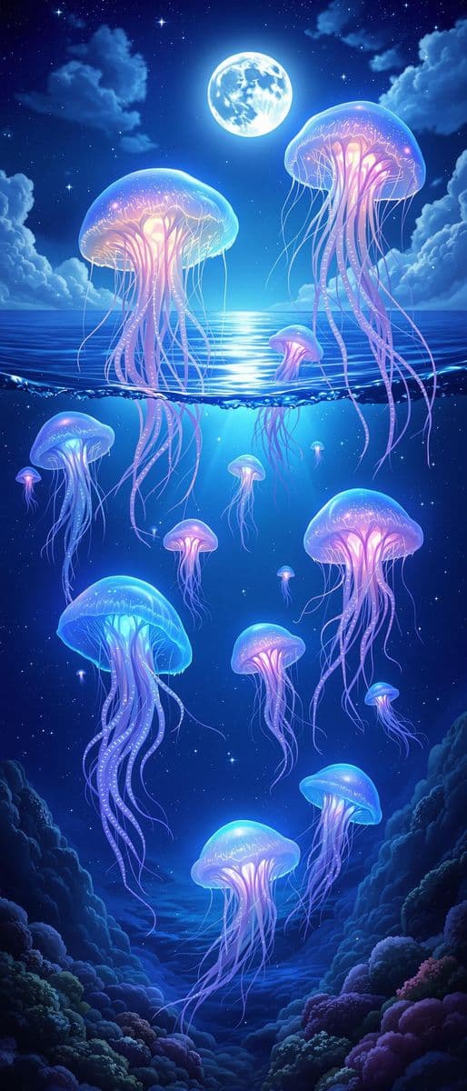 Jellyfish Moonlit Ocean
