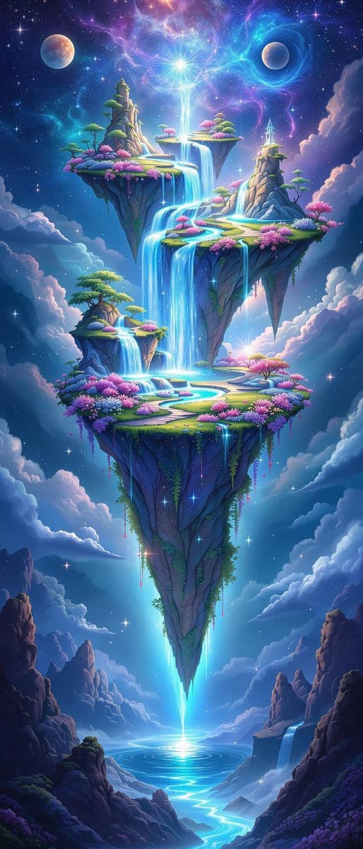 Cosmic Waterfalls and Celestial Blossoms