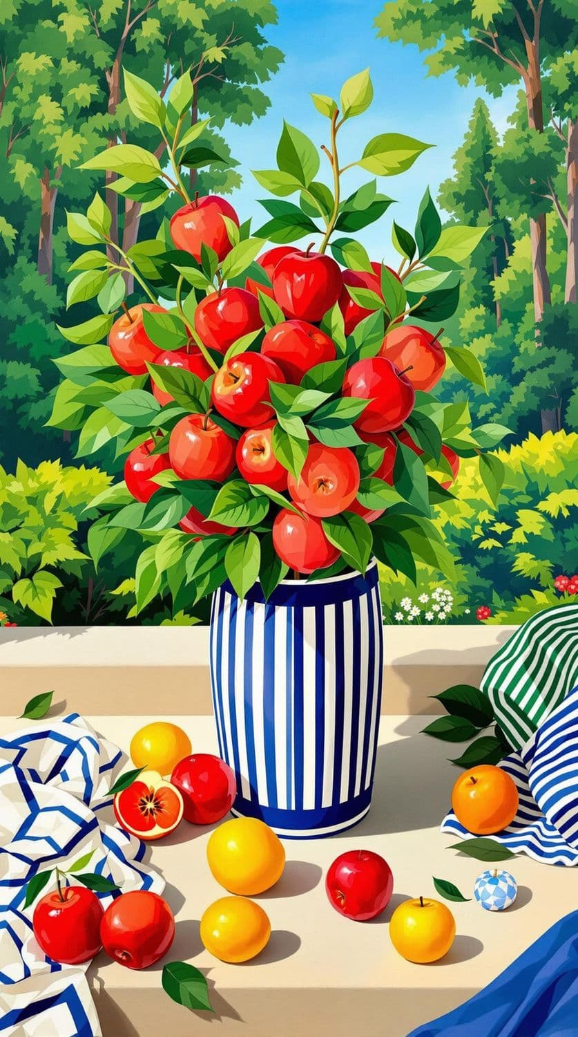 Garden Apples with a Forest Backdrop