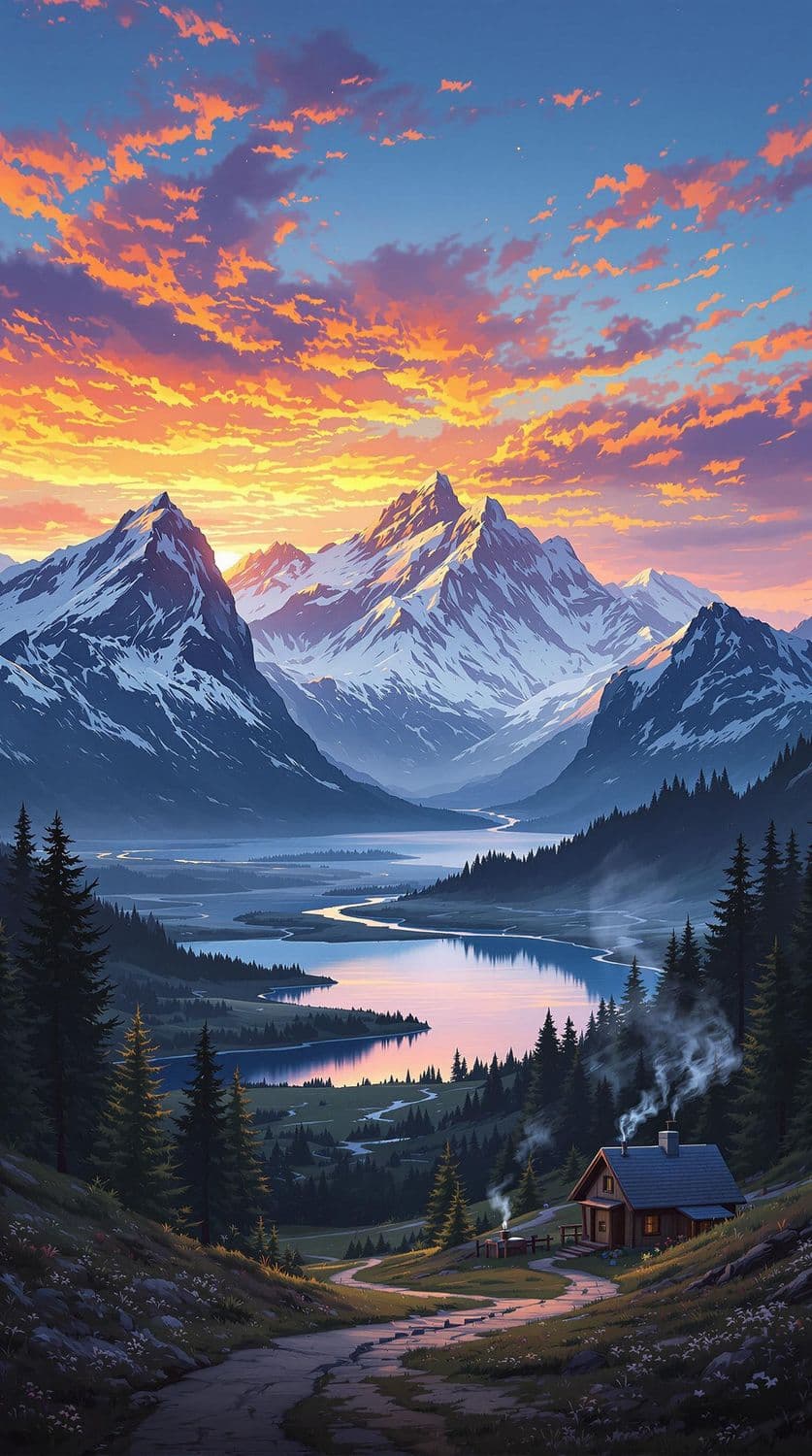 Sunset over Serene Mountains