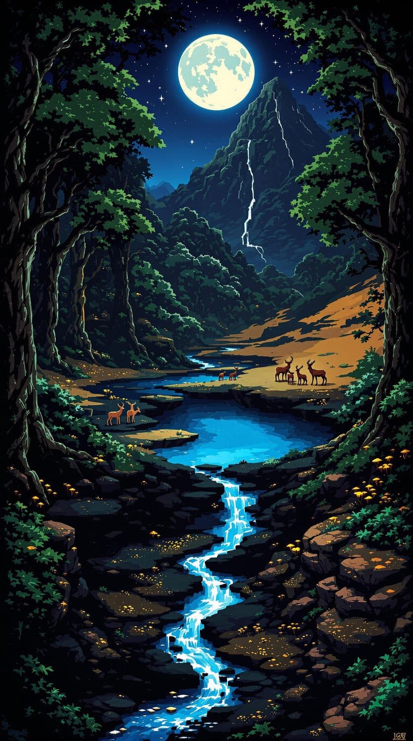 Pixel Art Moonlit Forest