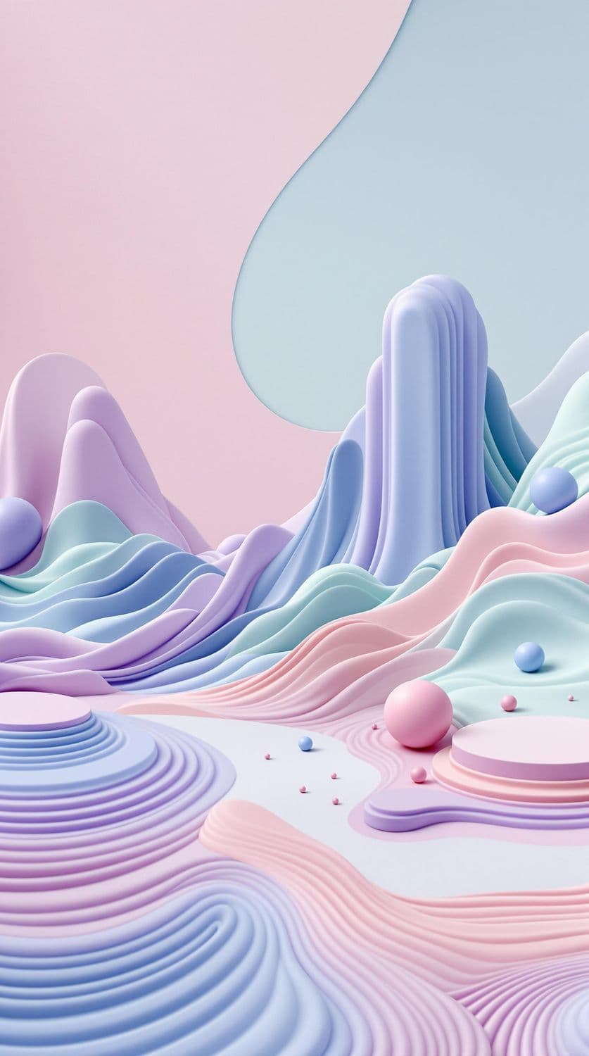 Surreal Pastel Landscape in Lavender and Mint