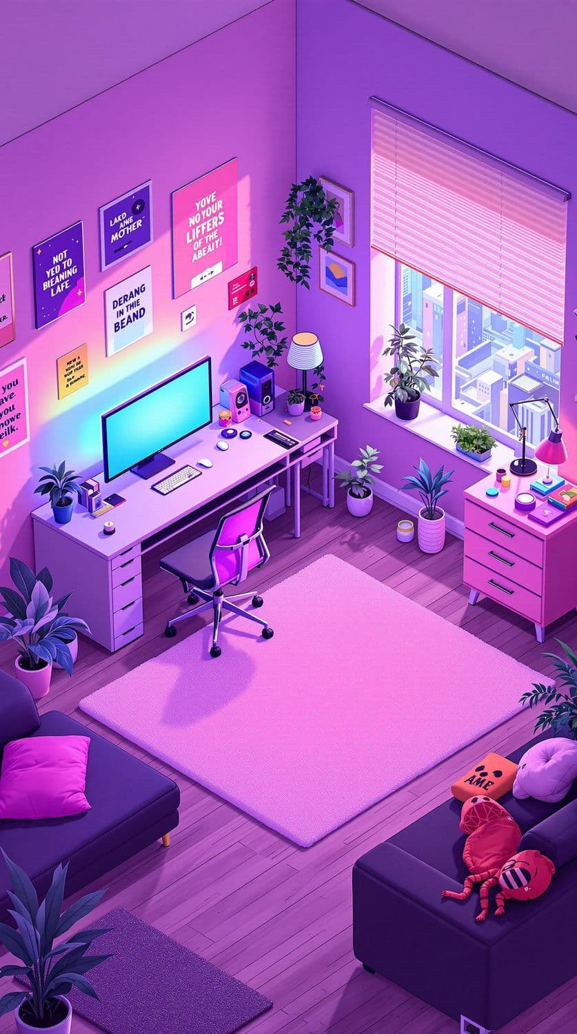 Pastel Home Office with Neon Touches