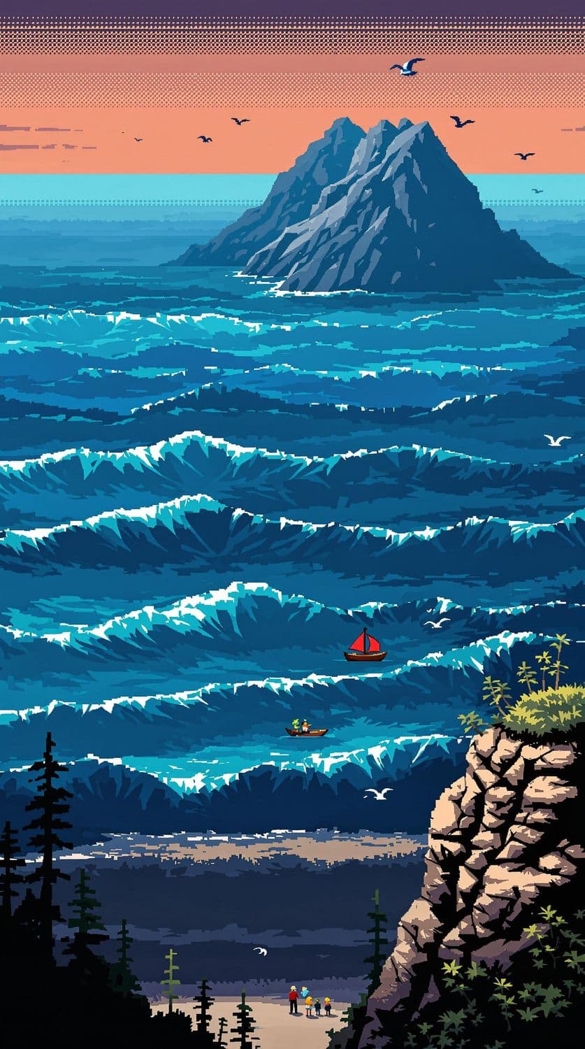 Pixel Art Seascape at Sunset