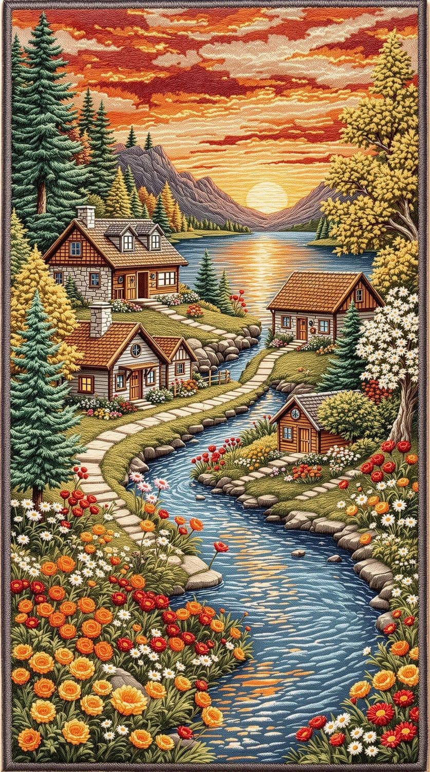 Lakeside Sunset Embroidery