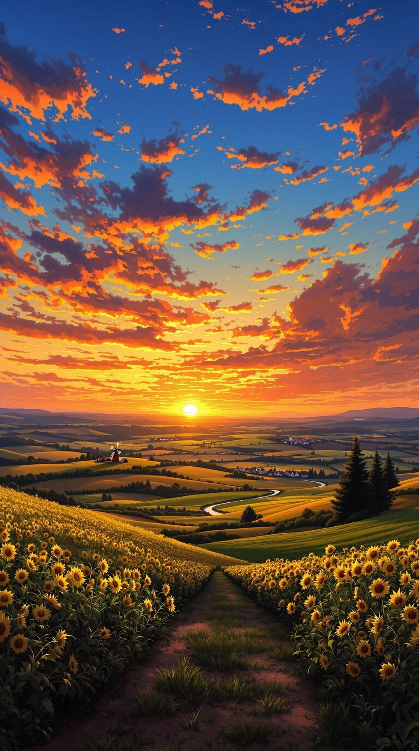 Golden Sunset Over the Fields