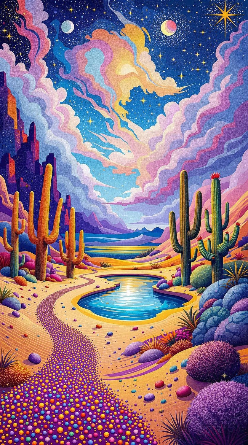 Magical Desert Oasis at Dawn