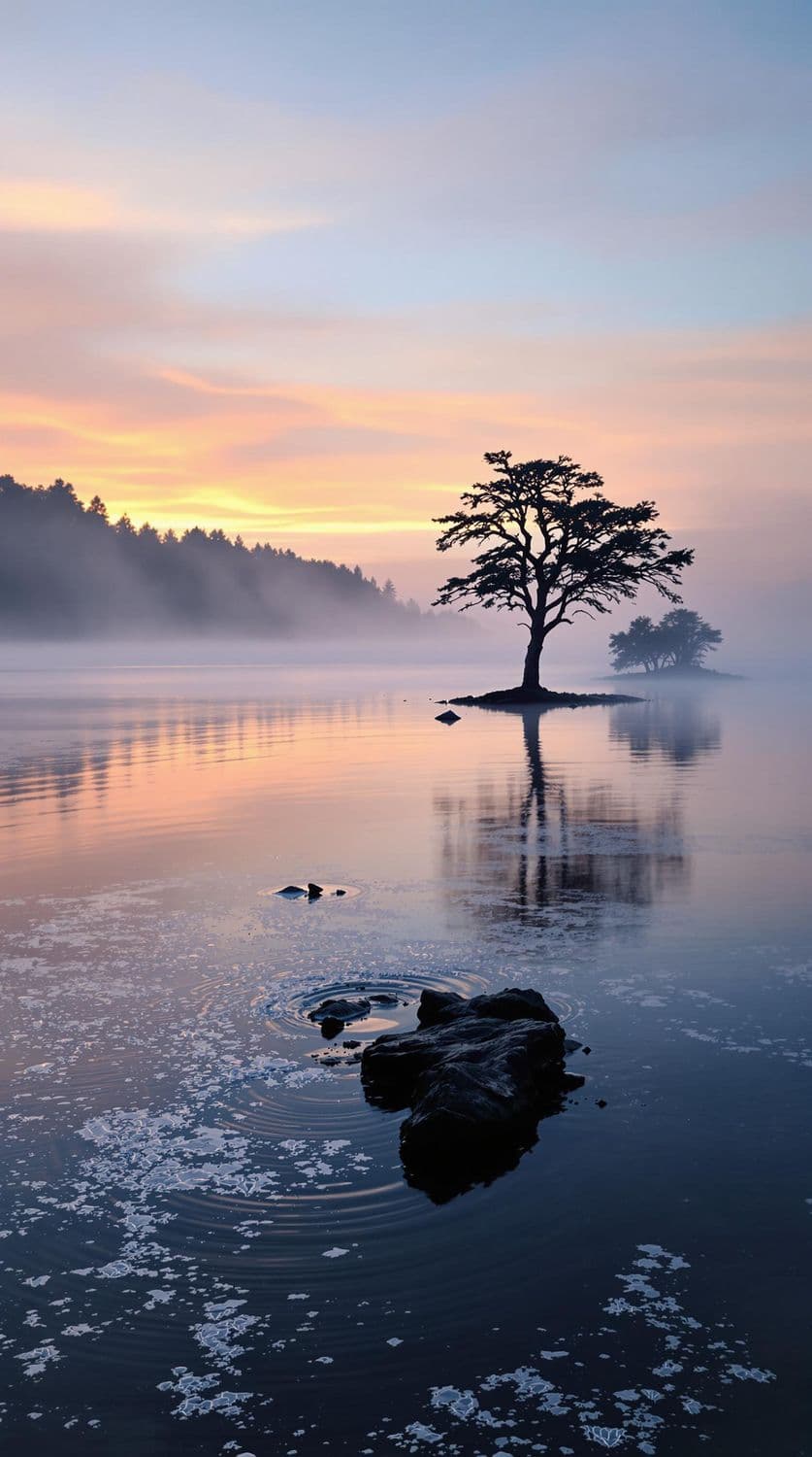 Misty Lakeside Dawn