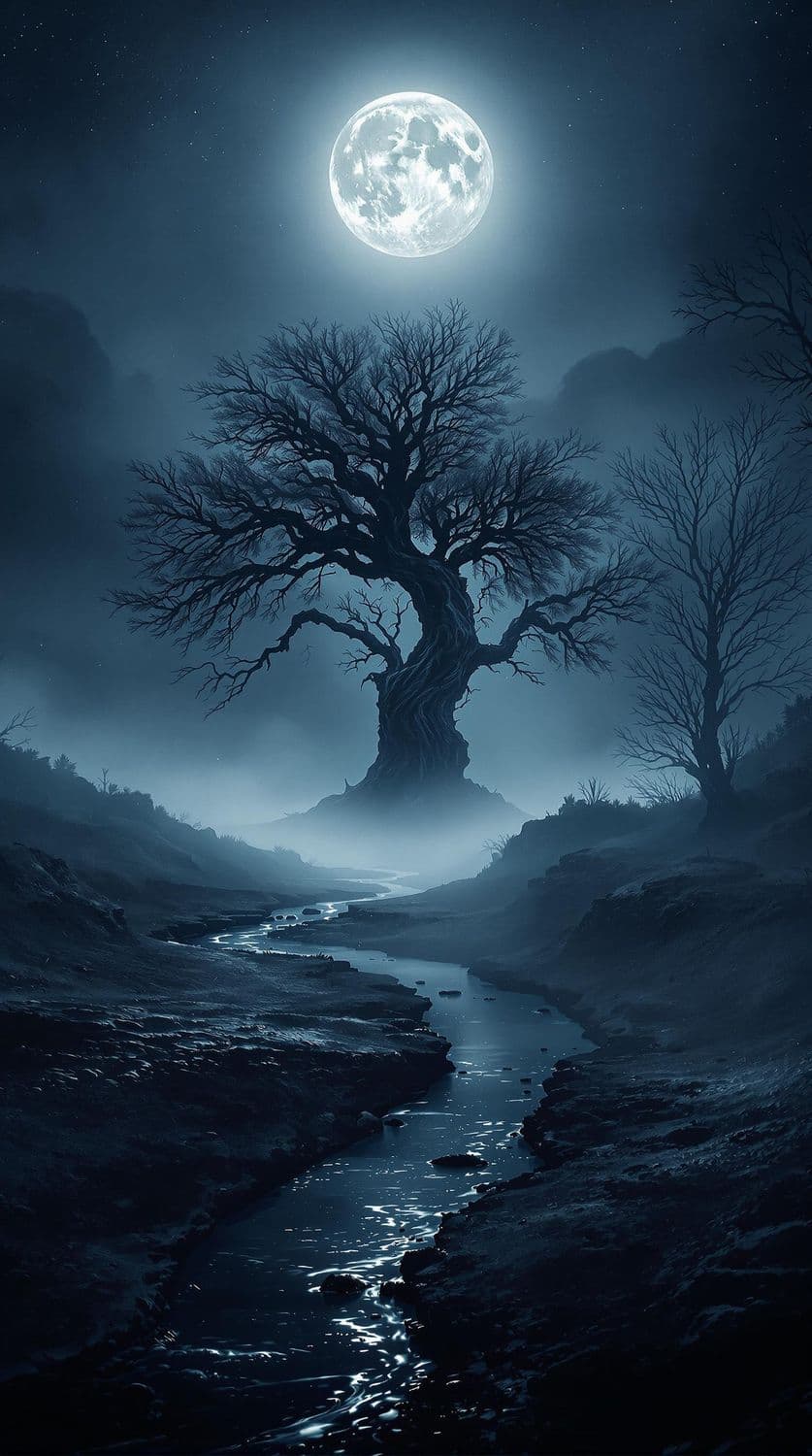 Moonlit Misty Landscape