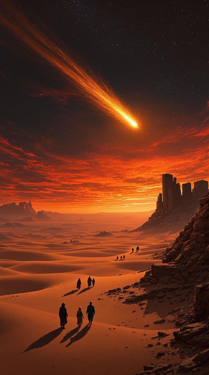 Sunset Comet Over an Ethereal Desert