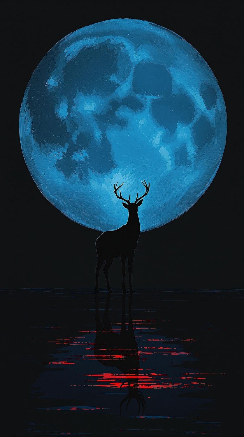 Deer Silhouette with Blue Moon