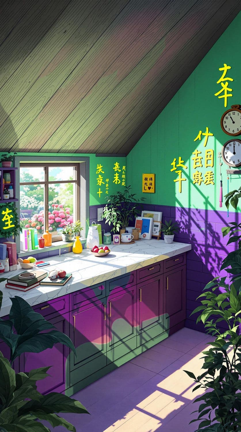 Whimsical Kitchen in Green and Yellow