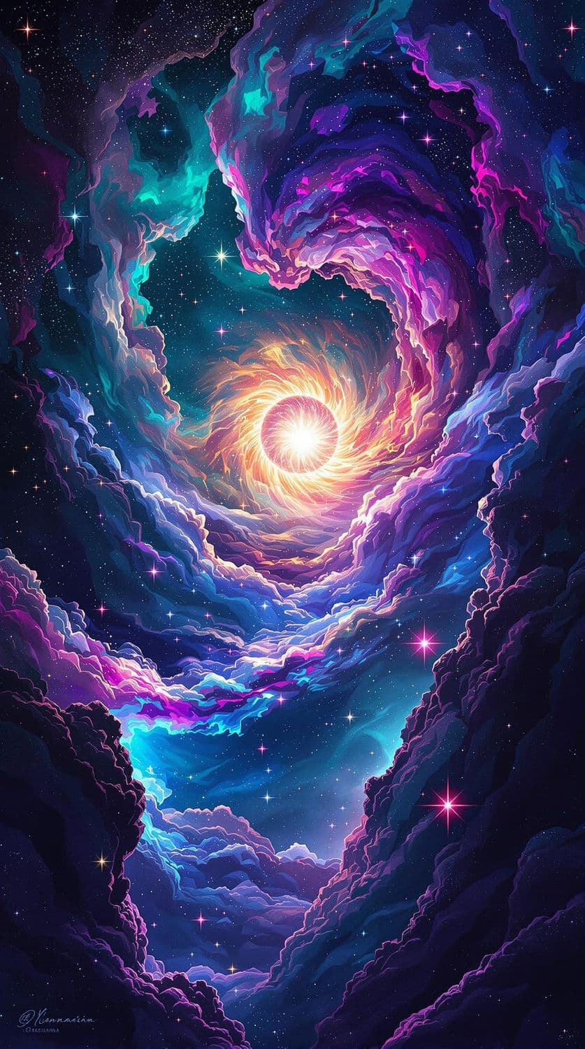 Turquoise Nebulae and Glowing Orb