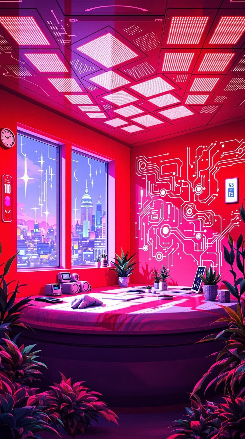 Futuristic Red and White Home Office