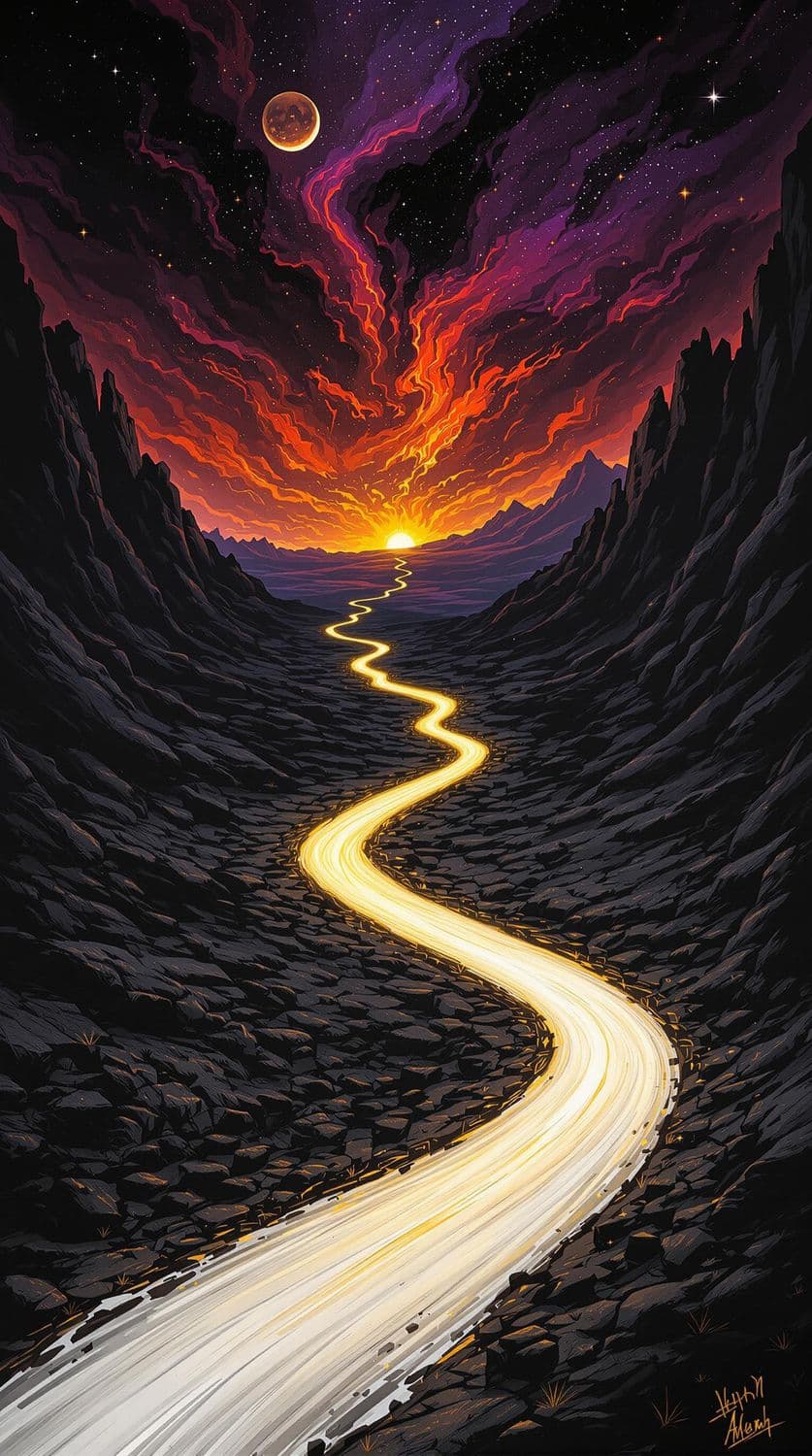 Golden Path in Twilight Shadows