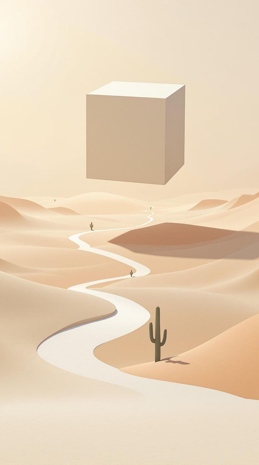 Floating Cube in Desert