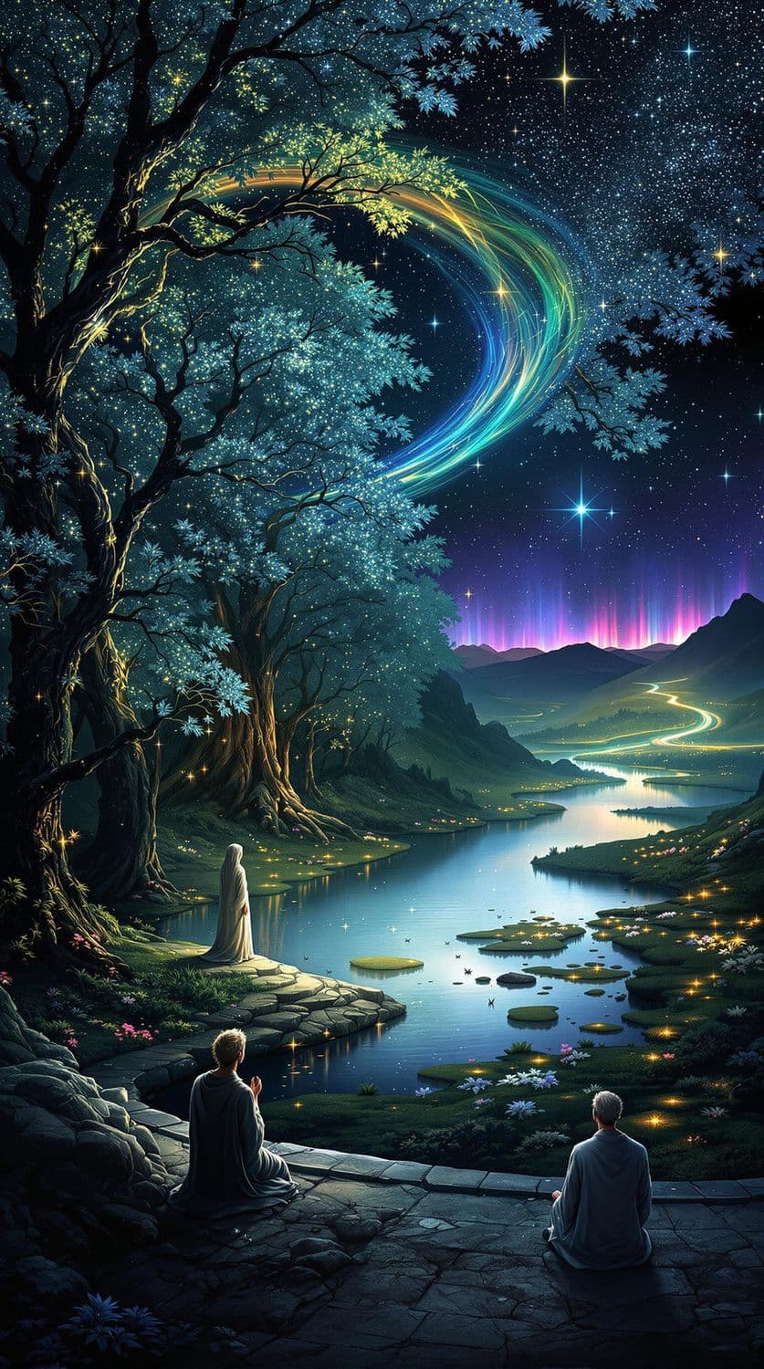 Mystical Forest with Auroras