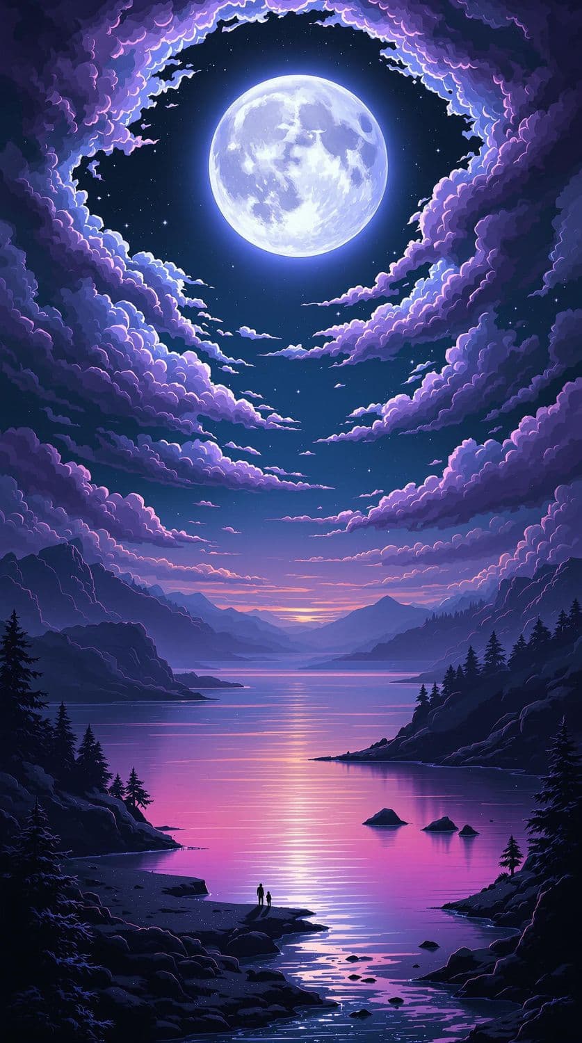 Mystical Moonrise Over Serene Lake