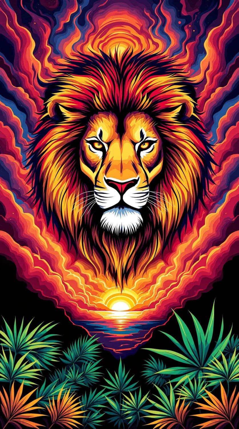 Lion's Majesty in Abstract Clouds