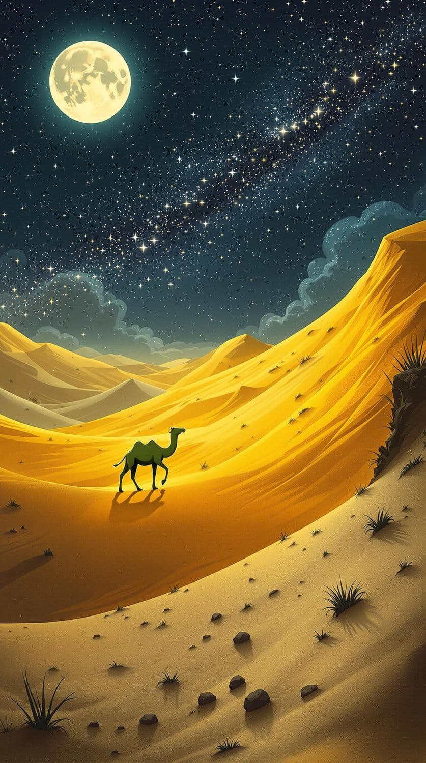 Lime Camel in Starry Desert