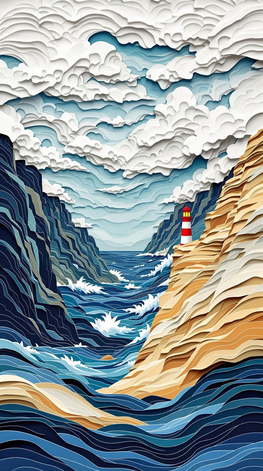 Paper-Cut Coastal Serenity