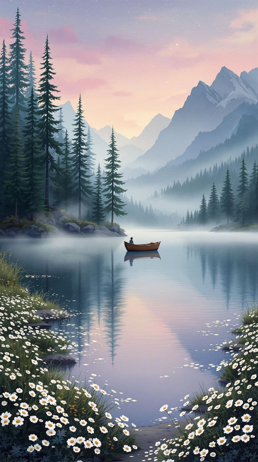 Dawn at the Misty Lake