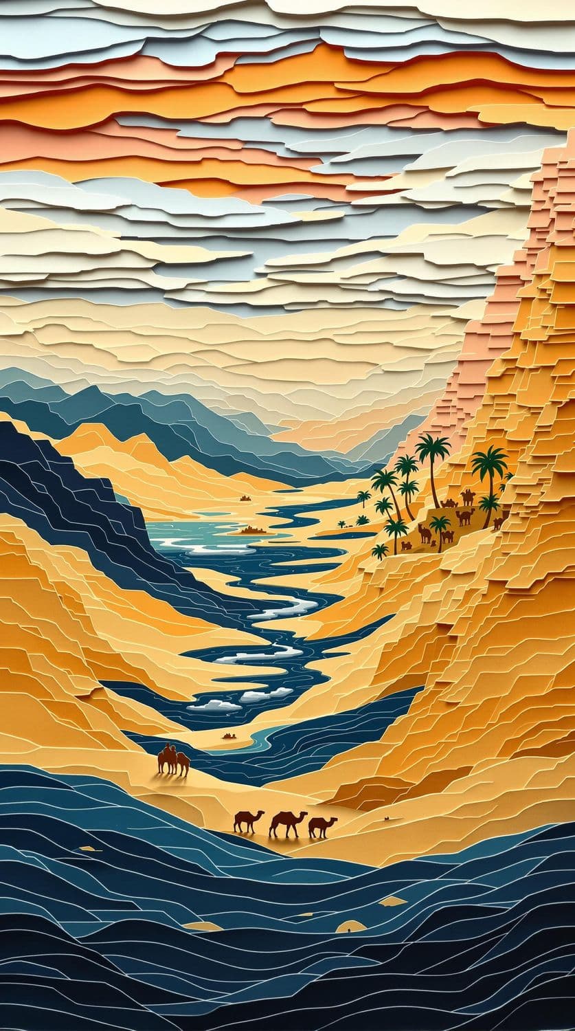 Layered Paper-Cut Desert