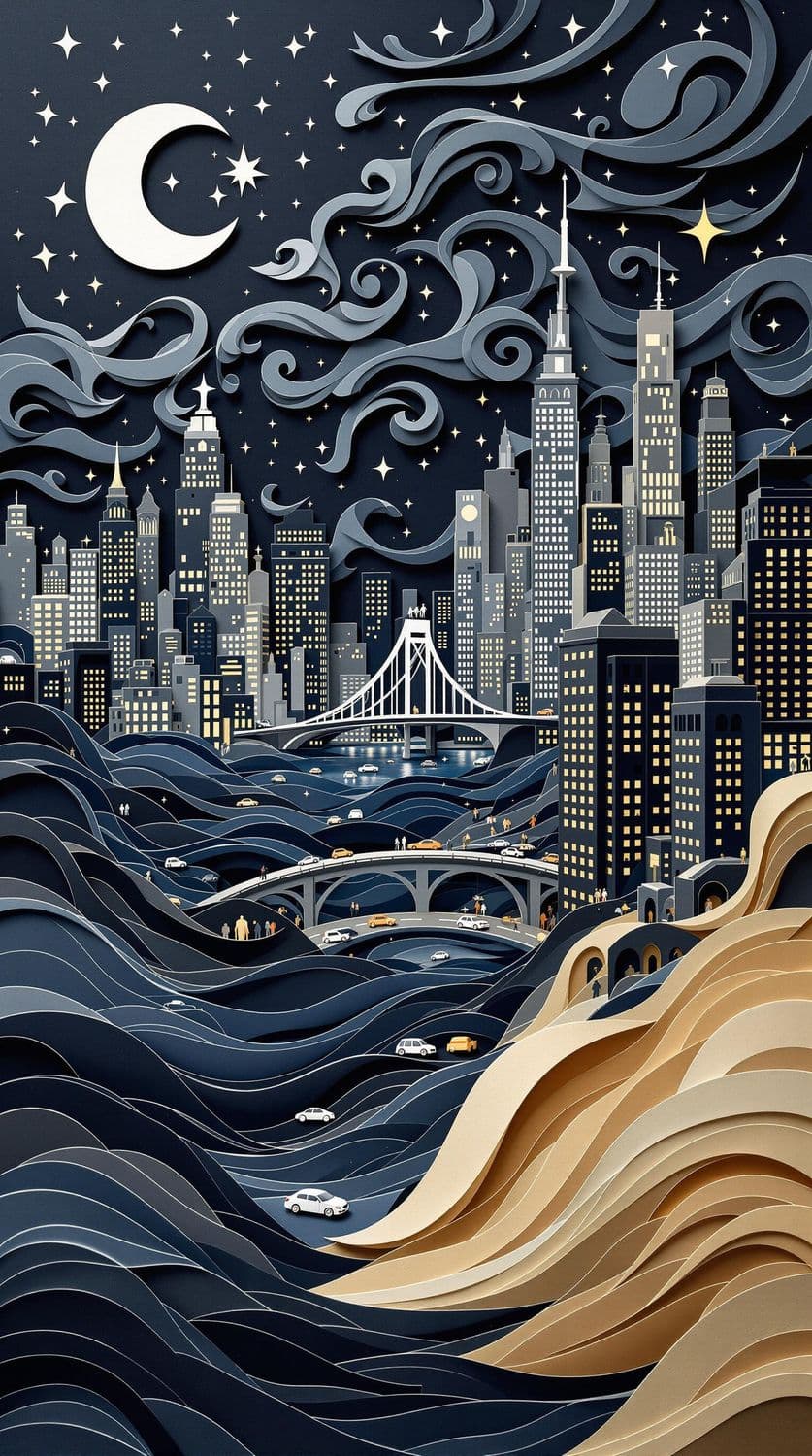 Night Cityscape Paper-Cut