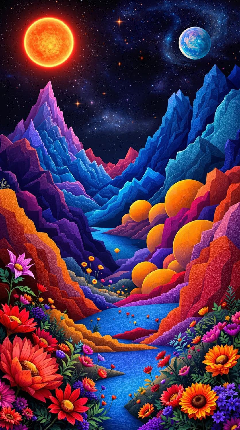 Ethereal Sunset Over Alien Terrain