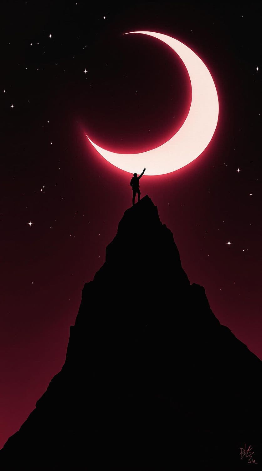 Climber Reaching for the Moon