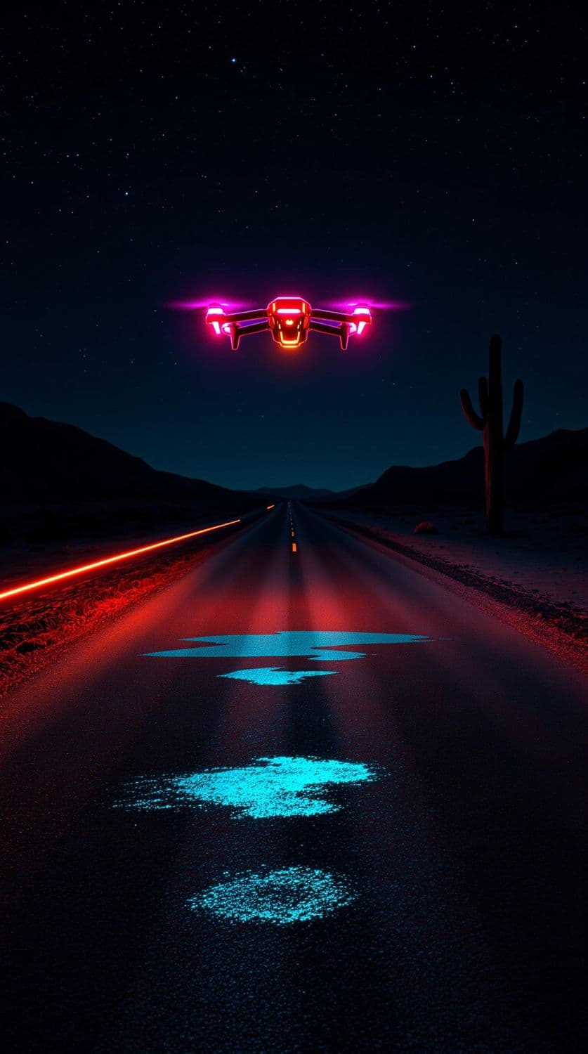 Neon-lit Desert Road