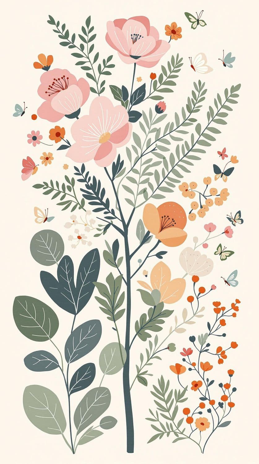 Whimsical Floral and Fern Composition