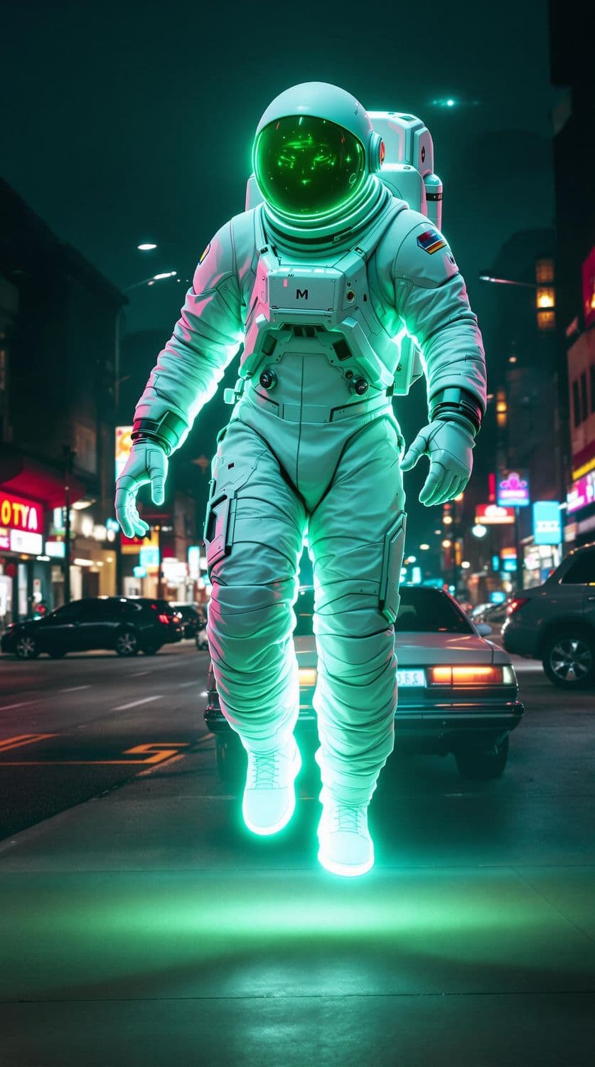 Interstellar Traveler in Neon Glow