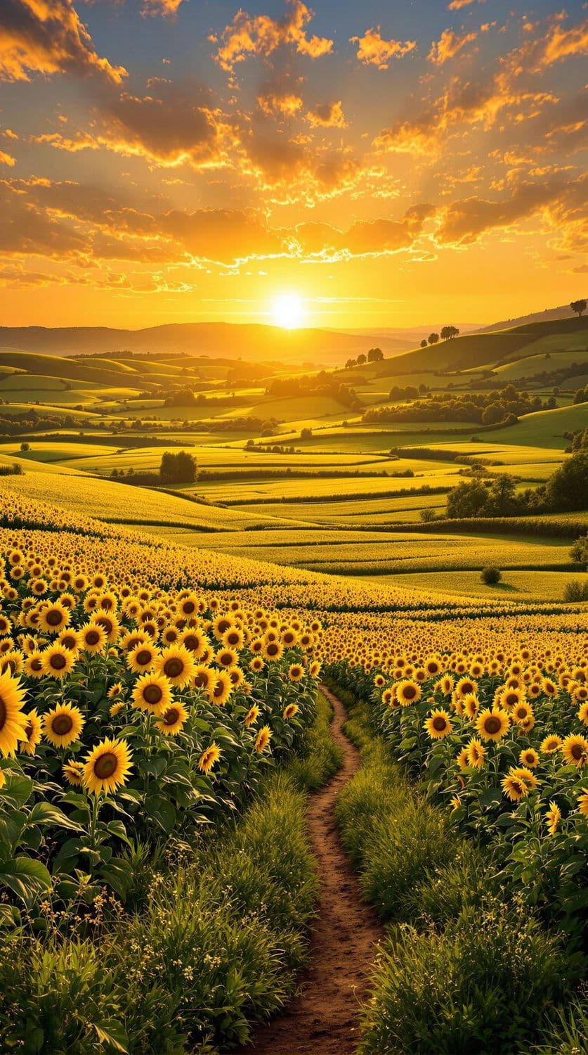 Sunset Over Sunflower Fields