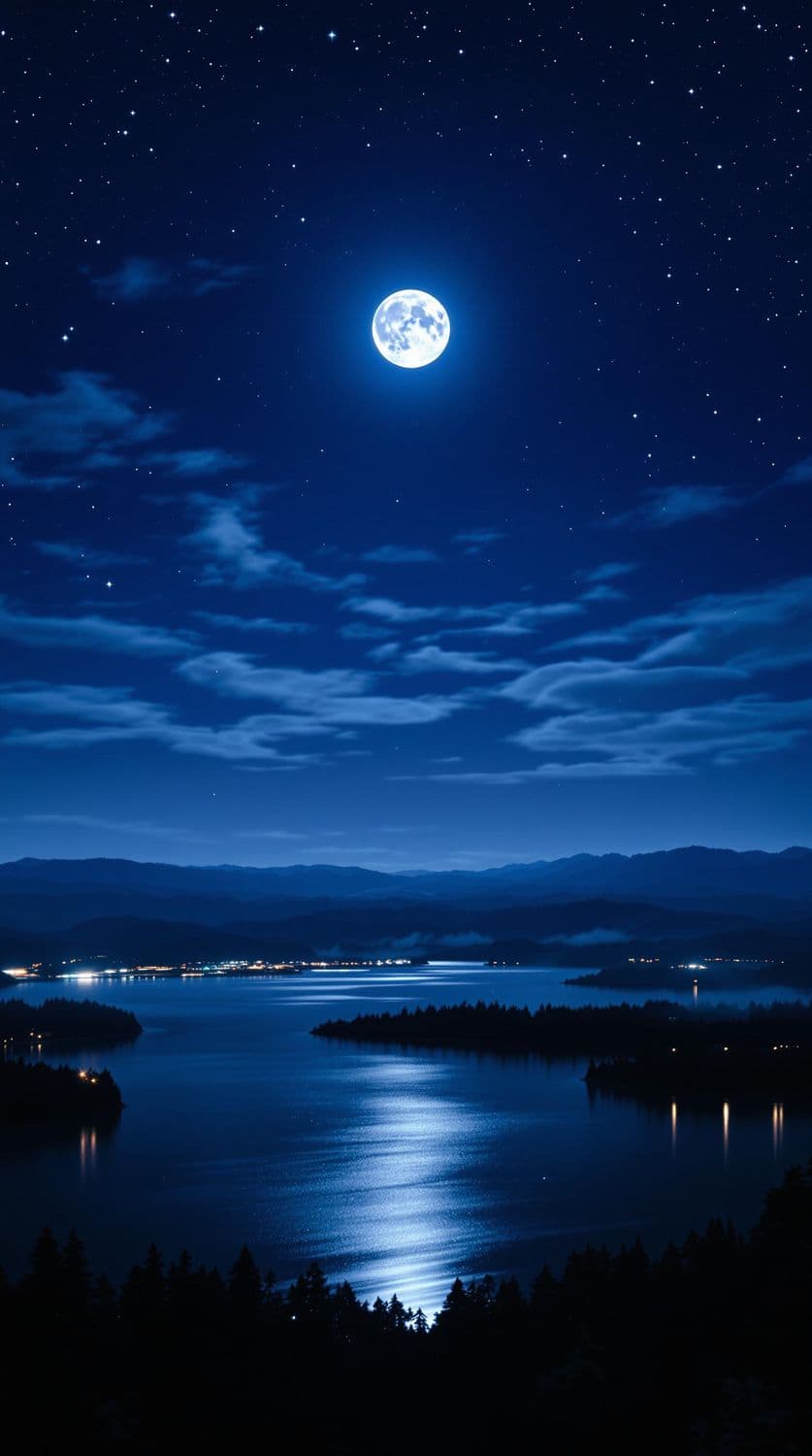 Lunar Reflection on a Lake
