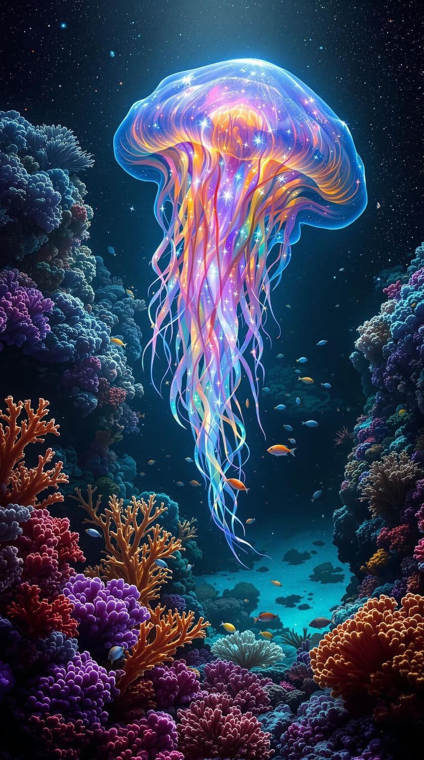 Luminous Jellyfish in Coral Forest