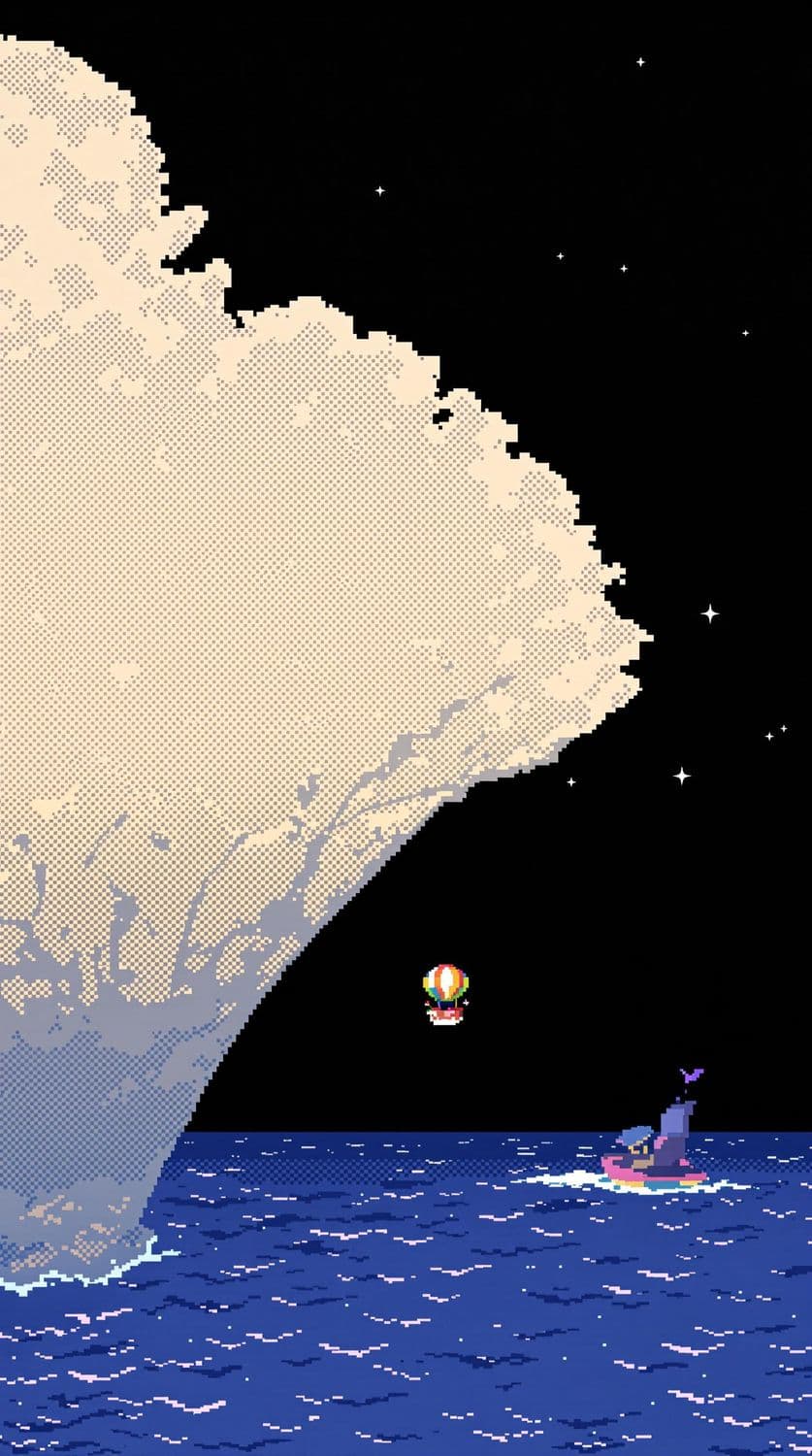 Hot Air Balloon Over Ocean