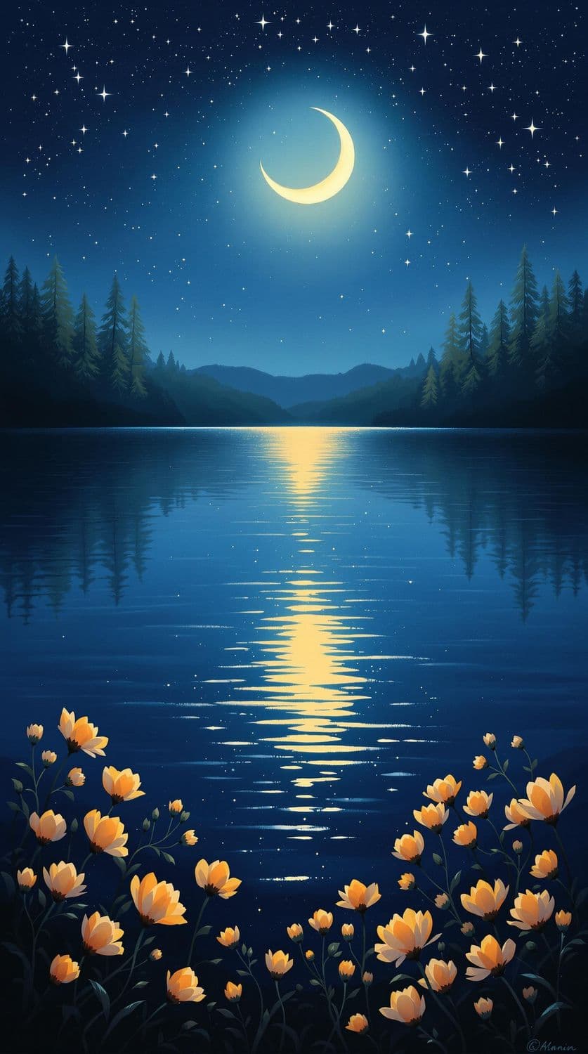 Mystical Lake in Moonlight
