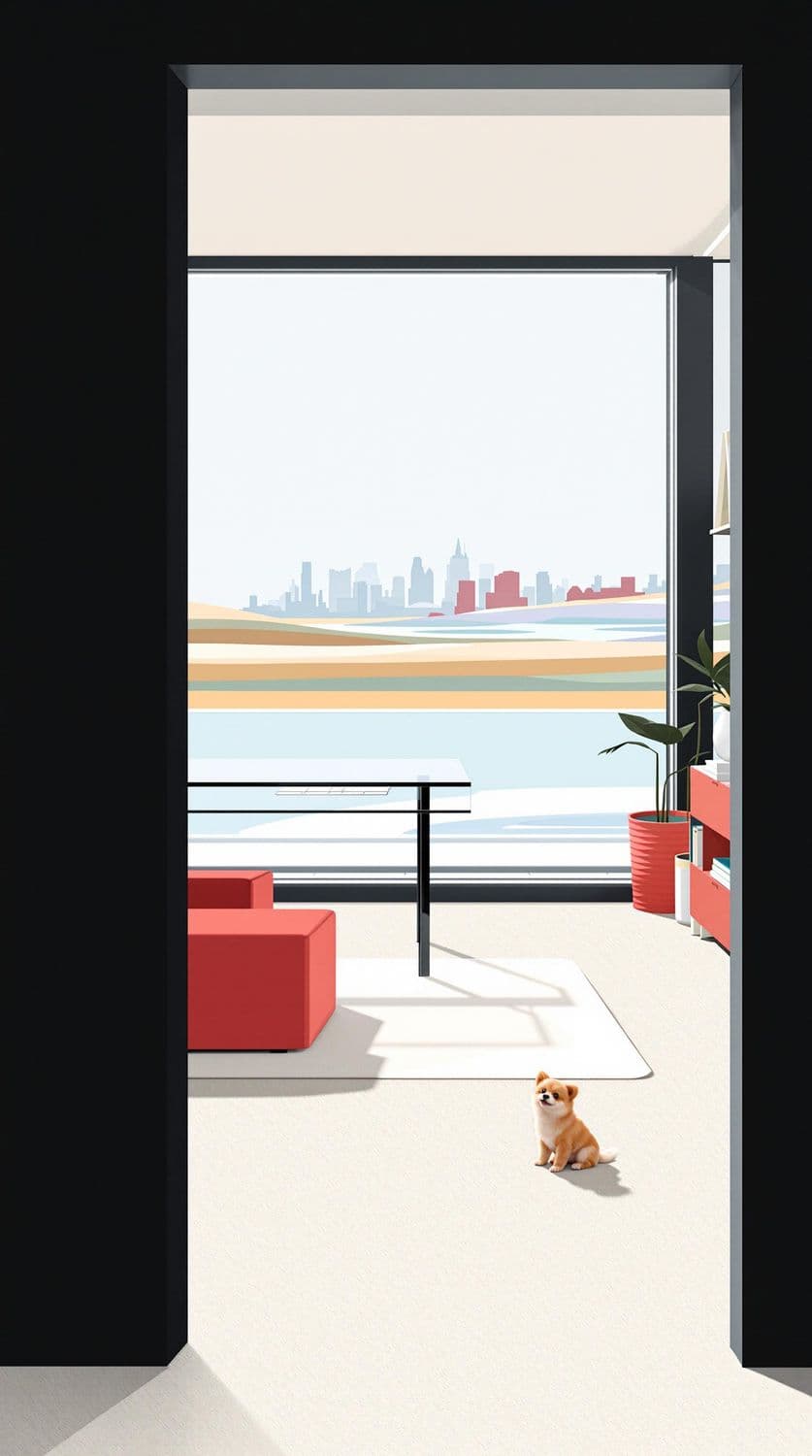 Futuristic Home Office with City Skyline