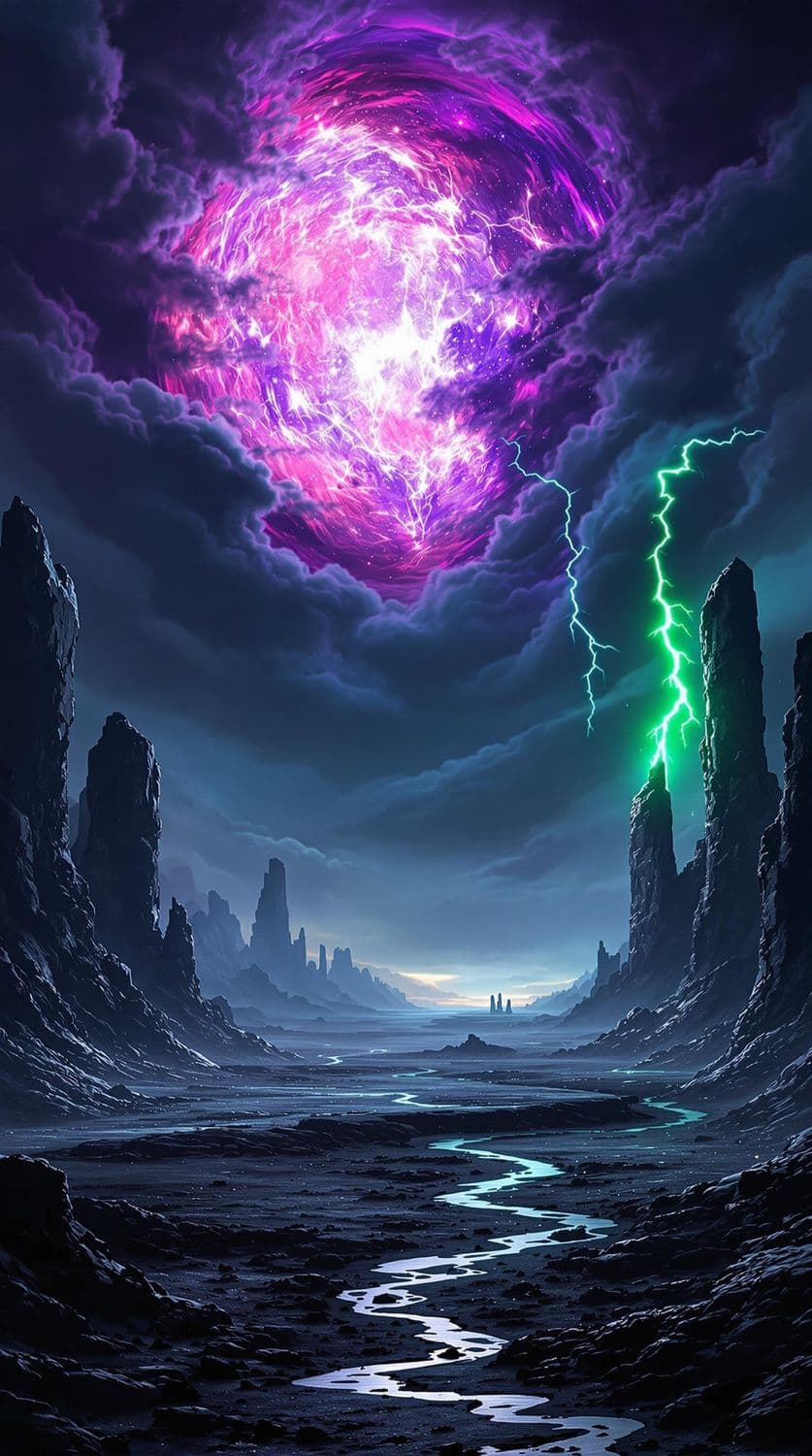 Celestial Storm Over Obsidian Towers