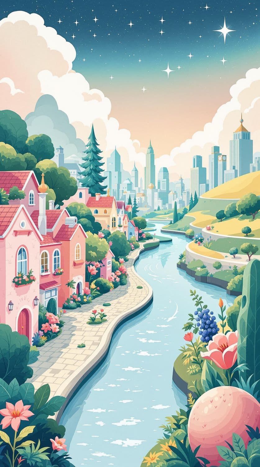 Dreamlike Pastel Cityscape