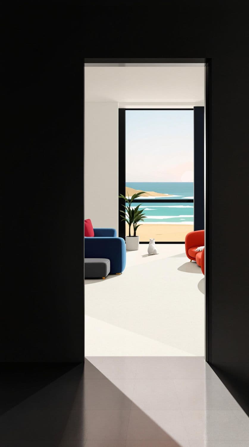 Tranquil Beach View from a Modern Interior