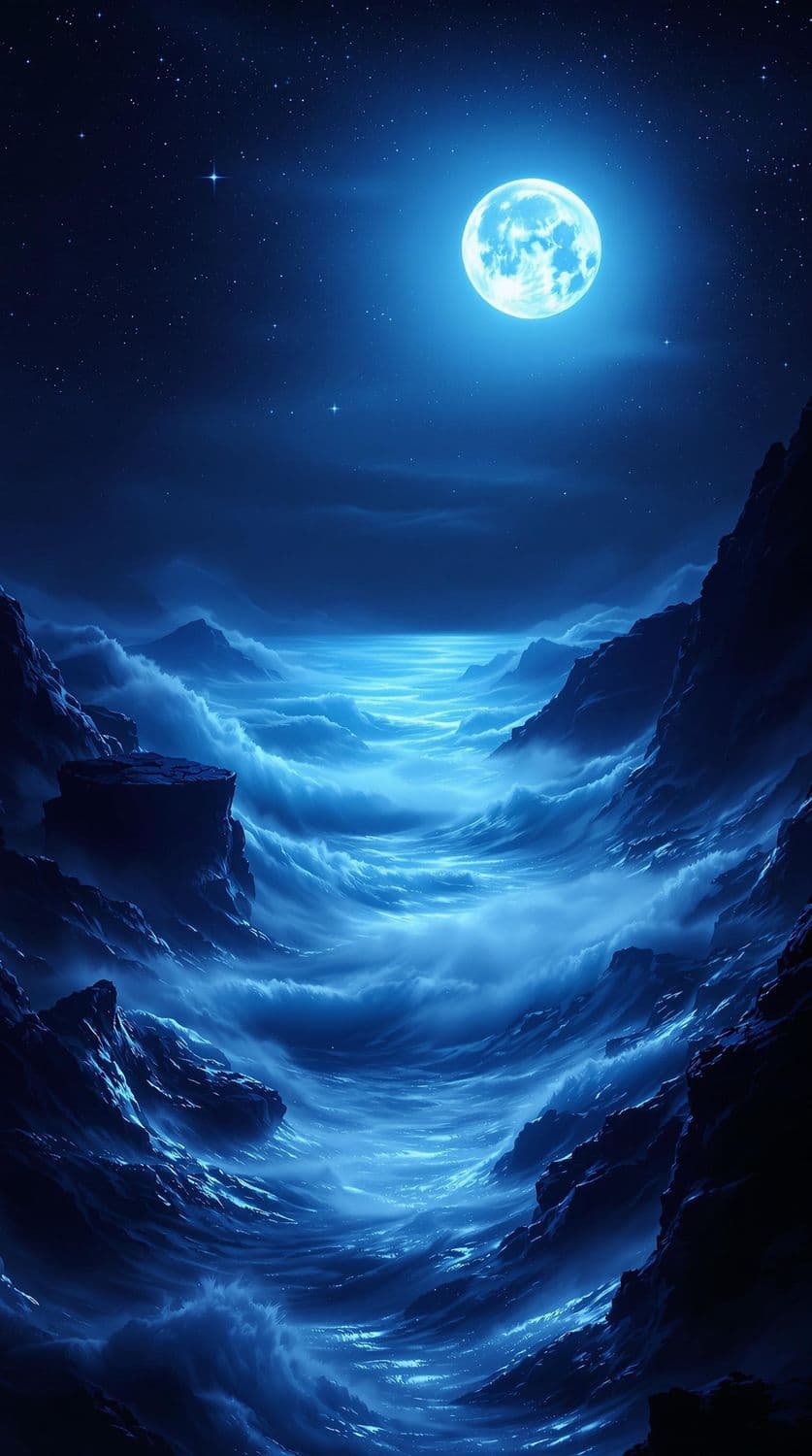 Tranquil Ocean Under Moonlit Sky