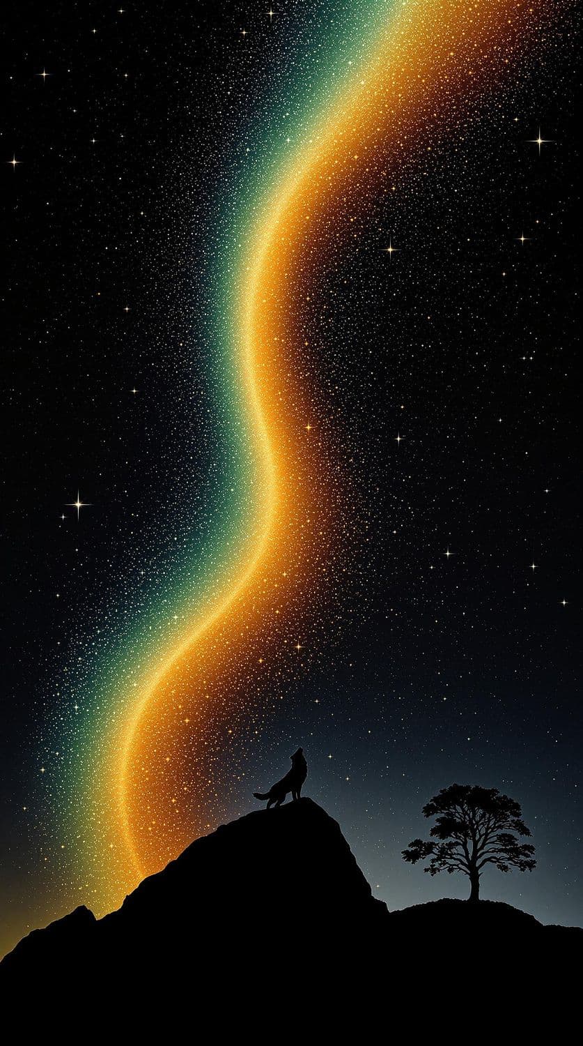 Howling Wolf in a Starry Night