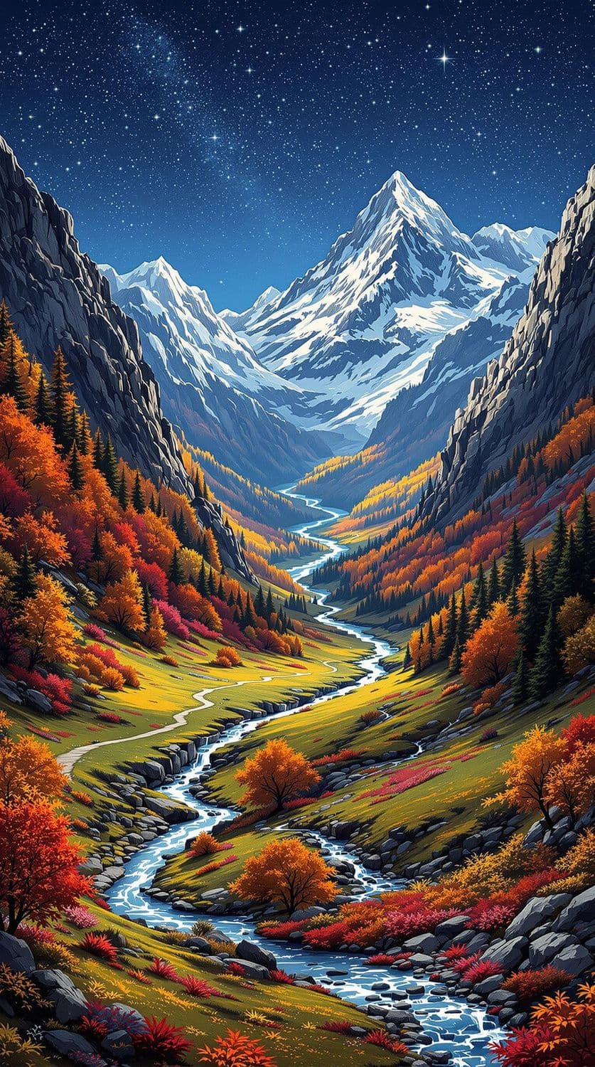 Autumn Valley Under Stars