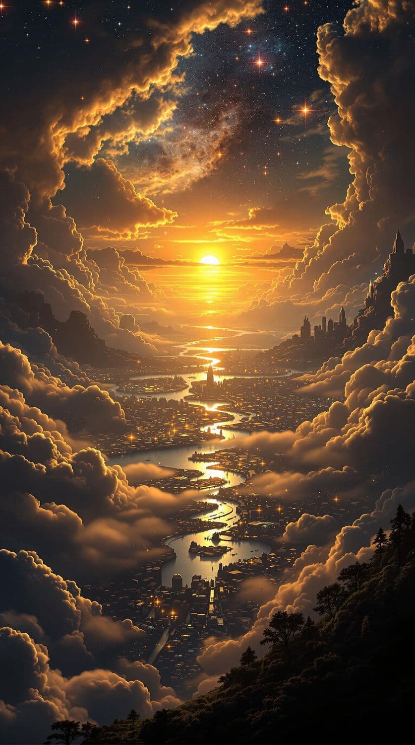 Ethereal Sunset Over a Dreamscape City