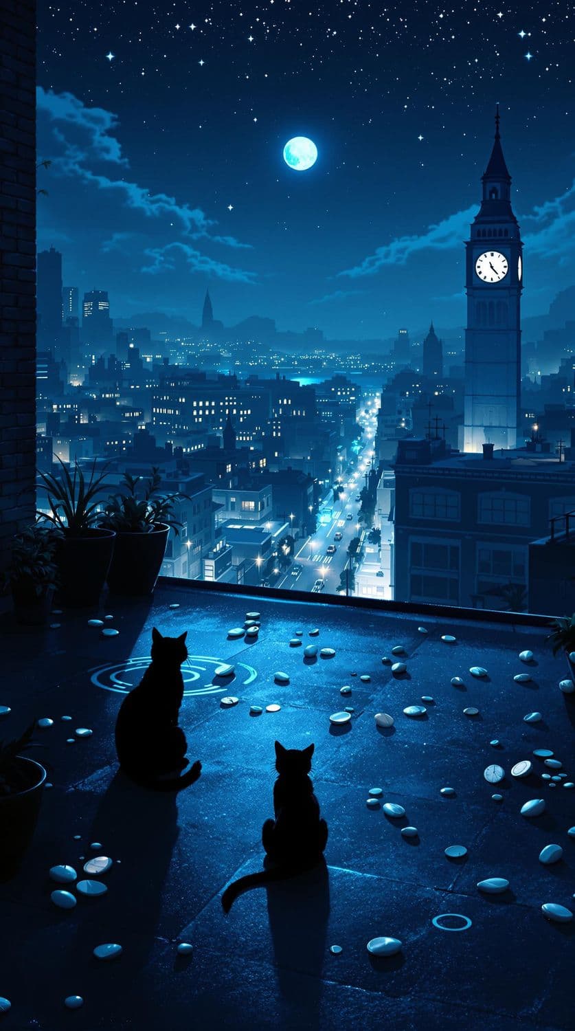 Moonlit City Rooftop