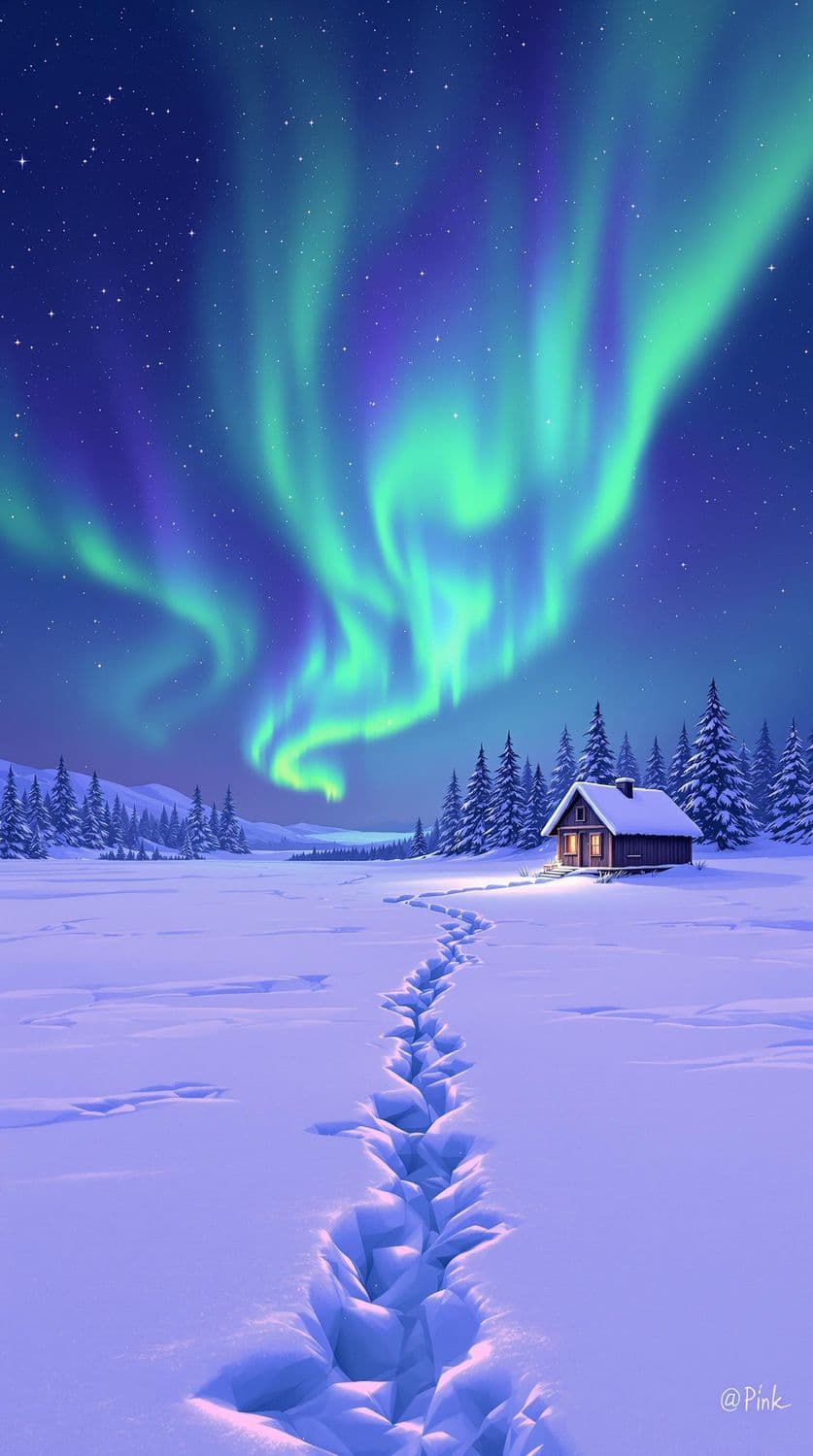 Aurora Borealis Over Icy Wilderness