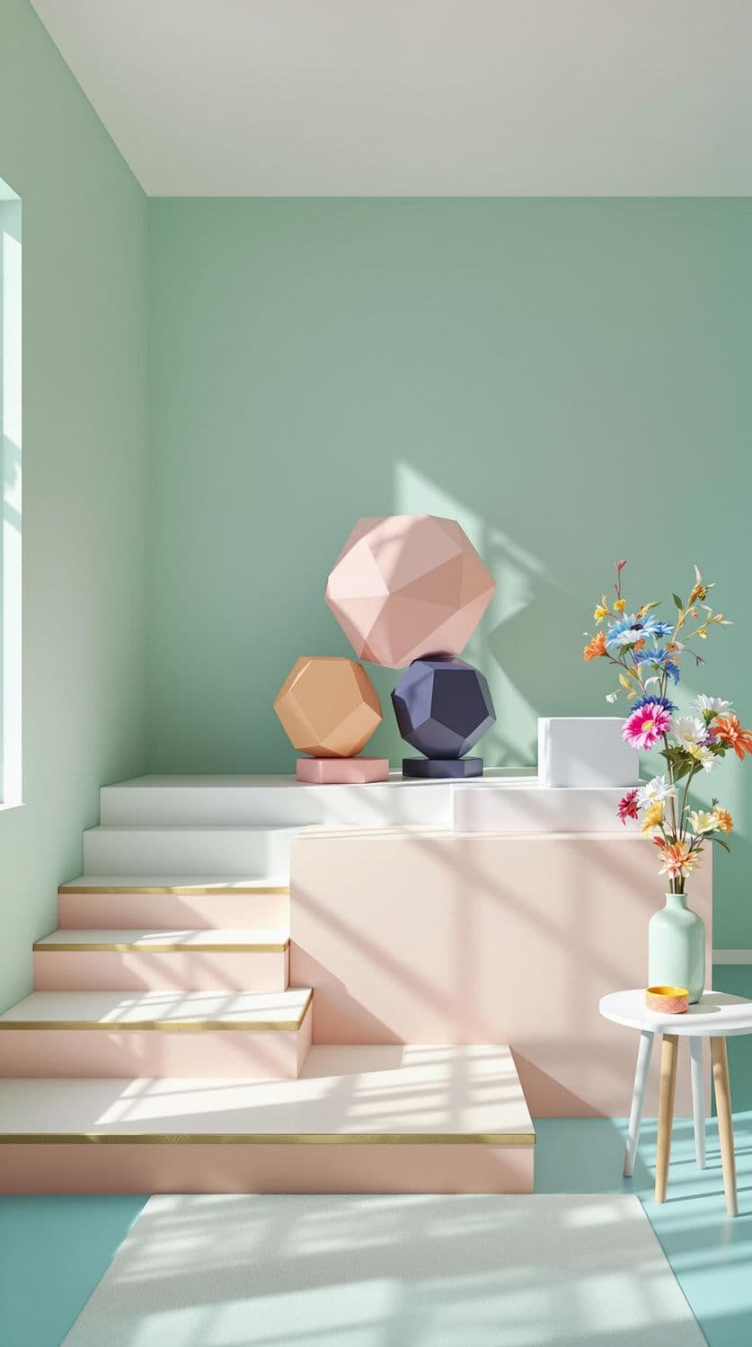 Chic Bedroom with Geometric Sculptures